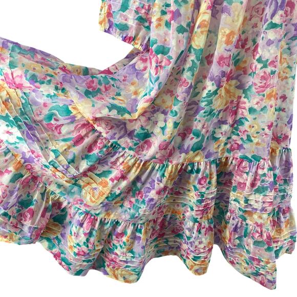 Vtg 80s 90s Two Potato Granny Pastel Floral Midi Tiered Muumuu Dress M Sheer - Picture 6 of 16